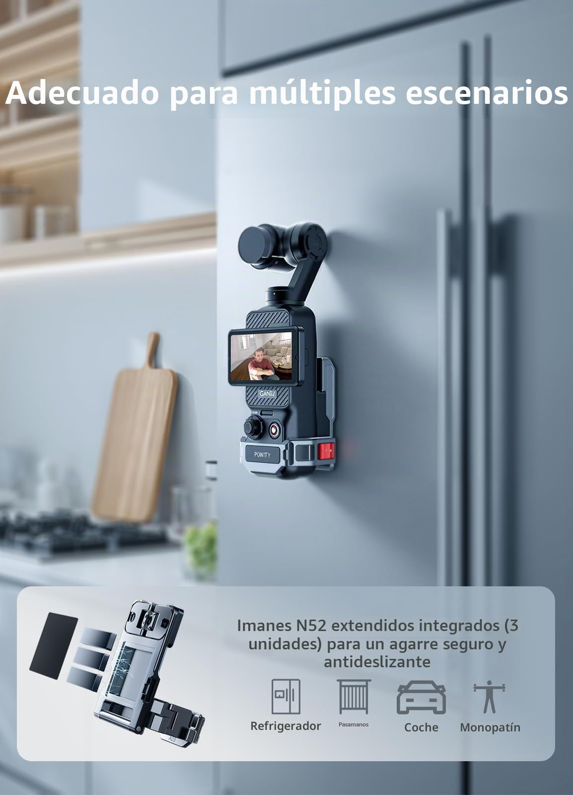 Llano Soporte de Montaje magnético Compatible con dji Osmo Pocket 4/3, Abrazadera adaptadora de Aluminio para Accesorios Pocket3 con imán Potente, ángulo Ajustable de 180°