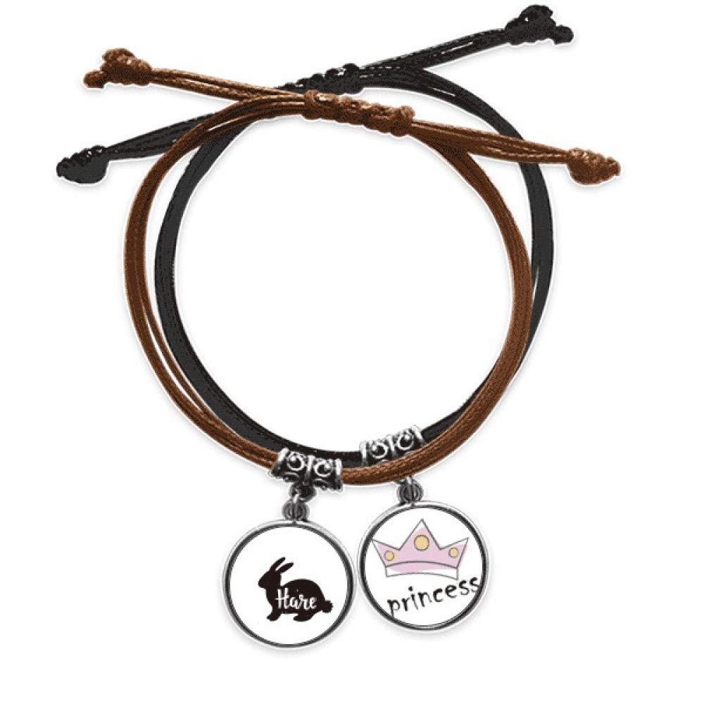 Pulsera Hare blanco y negro de cuero con cadena estilo princesa de DIYthinker 5