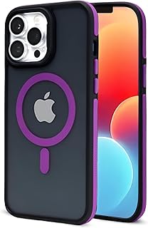 ZADUS Phone Case for iPhone 13 Pro Max – Translucent Shockproof Matte Black with Purple Accents and Lens Camera Protection Compatible with Wireless Chargers