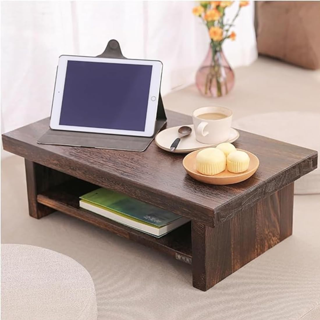 Wooden Expert Retro Japanese Wooden Low Table Wood Table for Living Room Coffee Table for Bay Window and Tatami Zen Tea Table,Dark Brown (68 * 35 * 20cm)