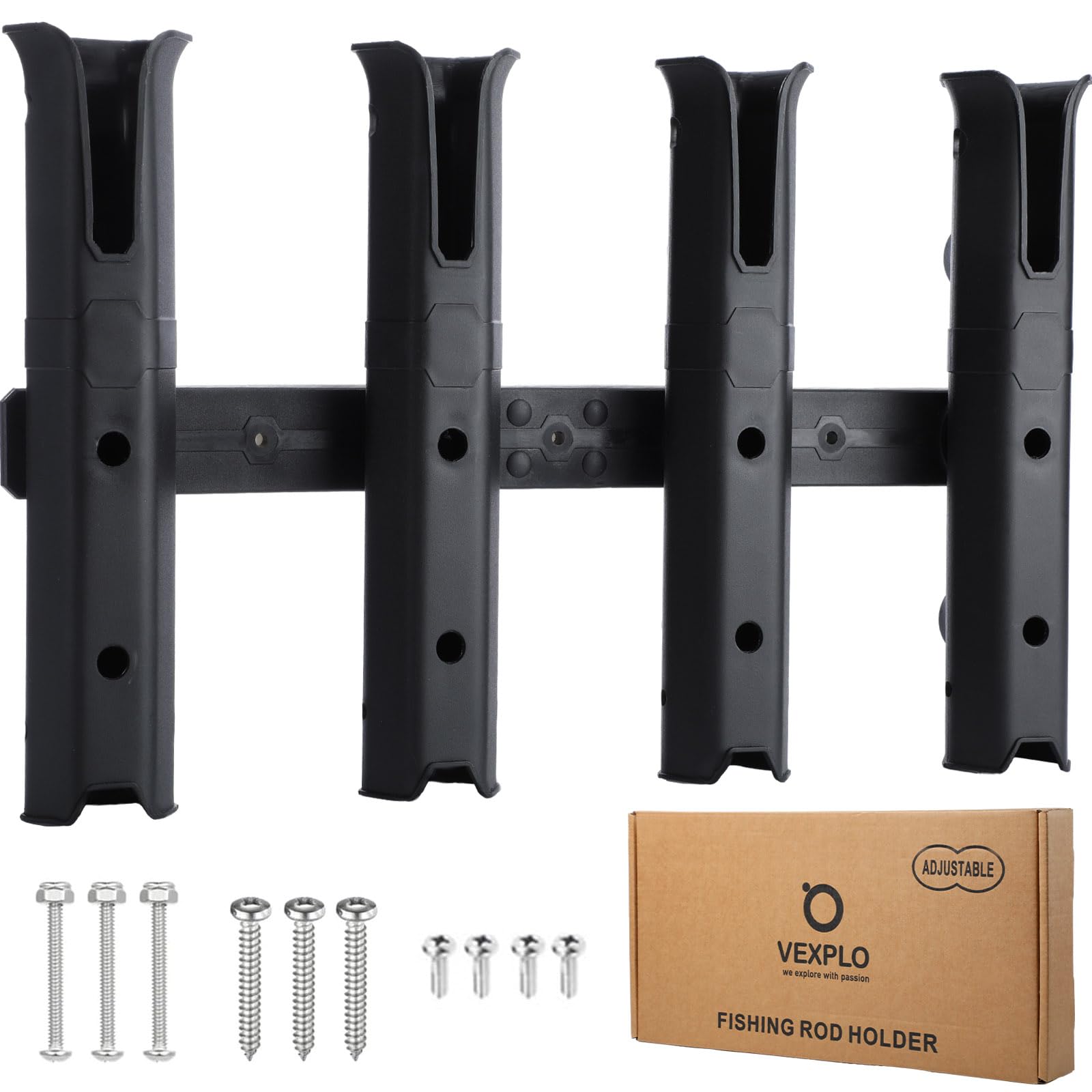 Adjustable Fishing Rod Holders for Boat Golf Cart Garage Kayak Crate Cooler Wagon RV, 4 Tube Wall-Mounted Boat Fishing Pole Holder