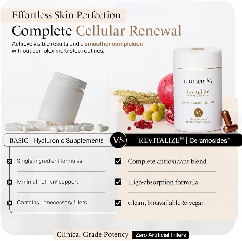 Miniatura 3 de momentM Suplemento revitalizado de hidratación de la piel, alternativa vegana al colágeno con ceramósidos y astaxantina, suplementos de ácido