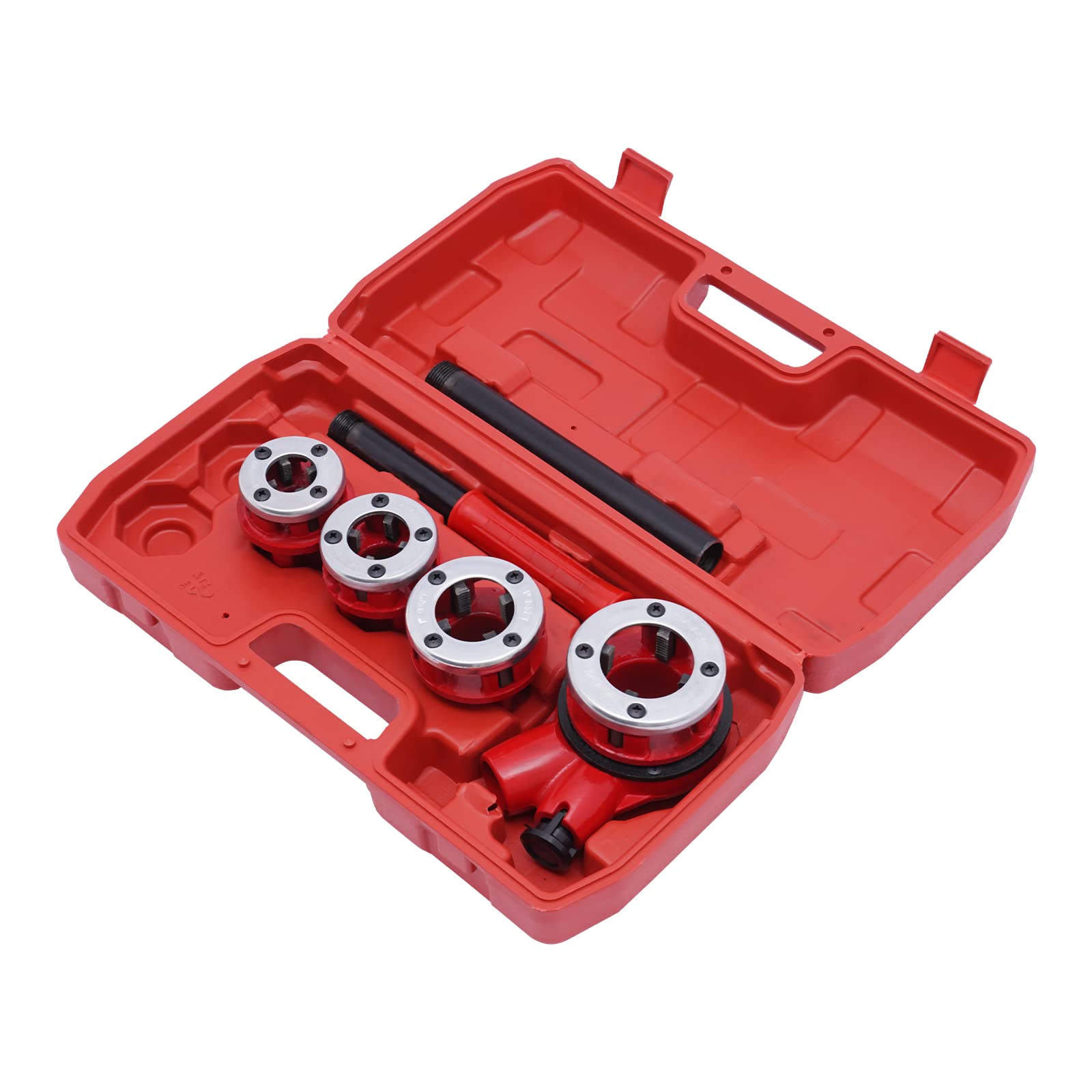 Pipe Threading Kit, Manual Pipe Threading Kit Set Pipe Threader Tool and Firm Case, Portable Pipe Threading Tool with 4 Dies 1/2" 3/4" 1" 1-1/4"