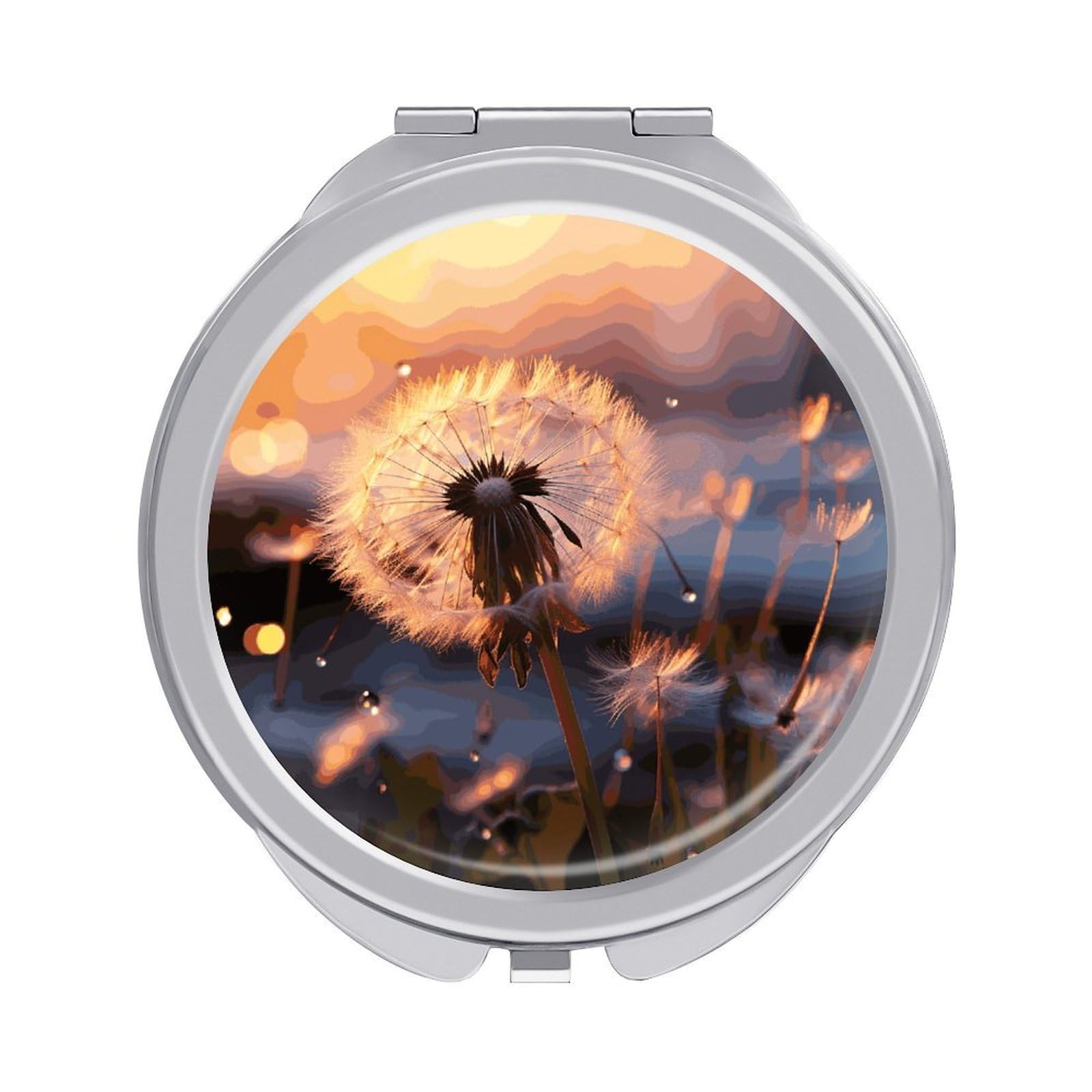 Fekiloot Style Dandelion Flower Travel Makeup Mirror Handheld Compact Mirror Portable Pocket Mirror Double-Sided 1X/2X Magnifying For Handbag And Purses