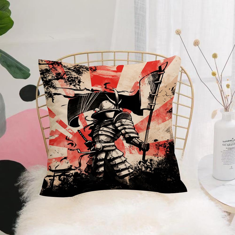 Hyosxw Simple Artwork Of Samurai In The Silhouette - A3 Cushion Cover,Throw Pillow Case Home Decorative For Living Room Bedroom Sofa Chair 18X18 Inch,Simple Artwork Of Samurai In The Silhouette Style,Pillowcase 45X45cm