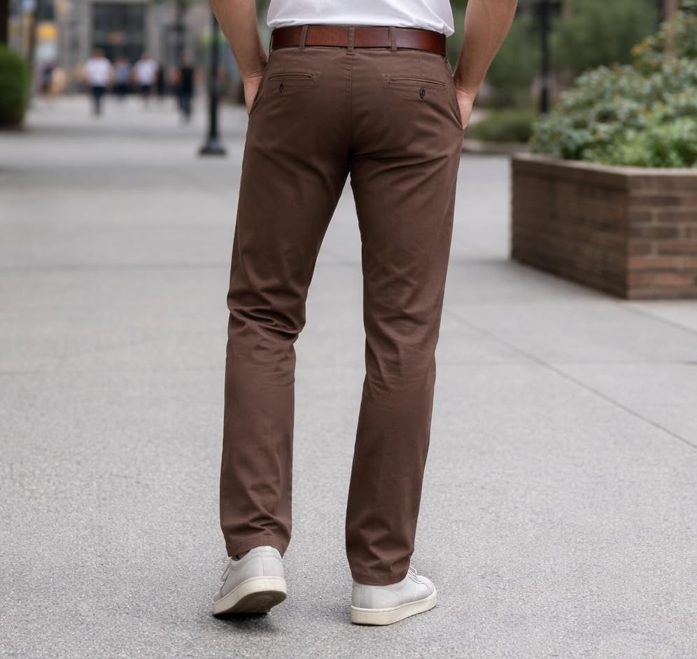 Image of DENRO Men's Slim Fit Cotton Stretch Trousers | Smart Casual & Workwear Pants for Office Use | 98% Cotton 2% Spandex Fabric | Mid-Rise Tailored Fit | Sizes 28-38