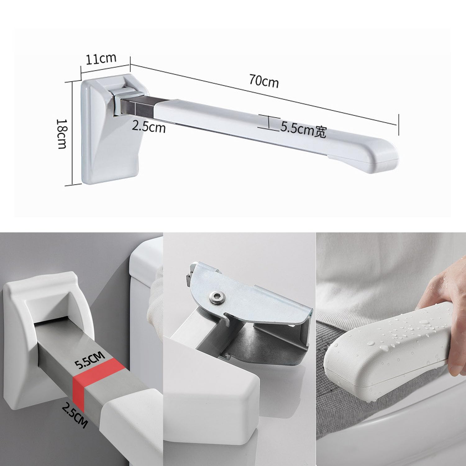 WC pared Mango de Apoyo,Barra de Seguridad para las Personas Mayores | Barra Baño Minusválido Plegable 90° Acero Inoxidable 304, Asidero Ducha Antideslizante Soporta Hasta 300 kg