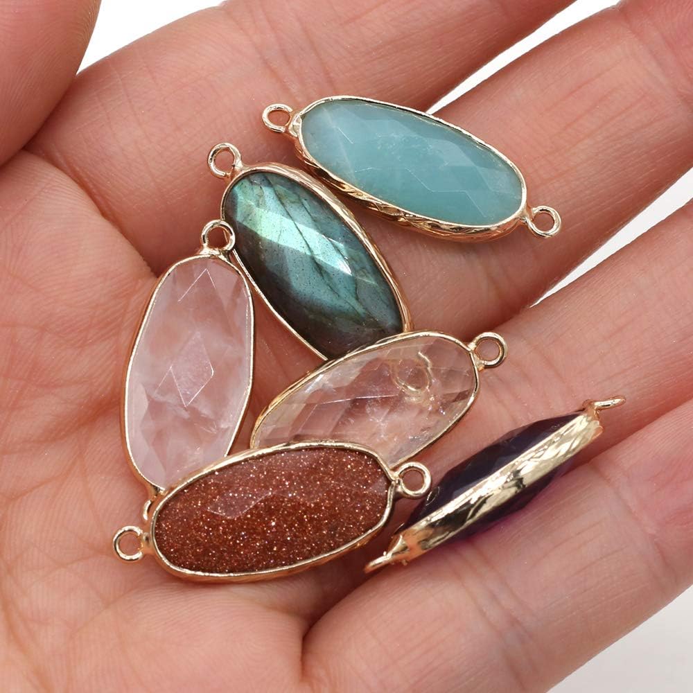 LE SKY 5 Pcs Natural Stone connectors Faceted Oval Agate Crystal Healing Stone Charms DIY for Jewelry Making - Image 5