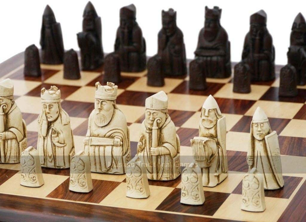Replica Isle of Lewis Chess Set by Berkeley Chess - Made in the UK - Lewis Chessmen in Cream and Brown with 3.5 inch King - Chess Pieces Only, Chessboard not Included