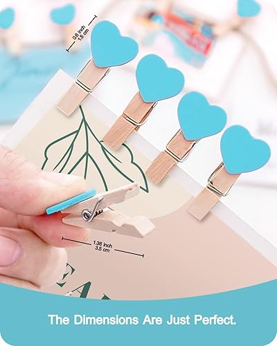 Miniatura 6 de Mini alfileres de ropa para fotos, pequeñas pinzas de madera para ropa, 100 piezas de flores blancas con cuerda de 10.9 yardas, clips para colgar