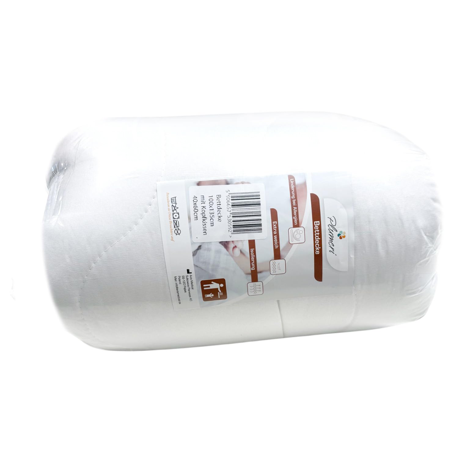 PLUMERI Kinderbettdecke 100x135 cm + Kissen 40x60 cm, 2-teilig, ganzjährig | HCS-Füllung 200 g/m², flaches Profil, Silikonfaser 180 g, waschbar bis 95 °C, ohne Bezüge und Laken, OEKO-TEX Rohstoffe