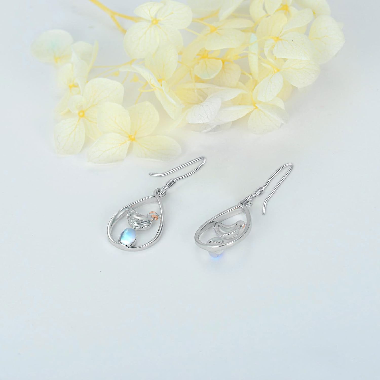 Chicken/Bunny Teardrop Earrings 925 Sterling Silver Birthstone Dangle Earrings Hen Jewelry Gifts for Women - Image 3