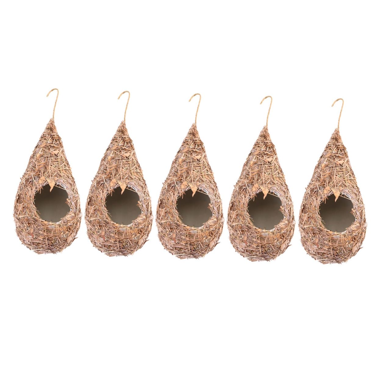 Set 5 Nidi per Uccelli Sospesi in Paglia Intrecciata a Mano, Resistente e Traspirante, Decorazione Naturale per Giardino, Casa e Matrimonio, Casetta per Uccelli da Esterno e Riproduzione