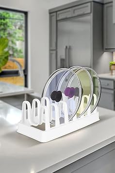 Orret Home Plastic 6-Pane Pot Lid and Plate Organizer Organizer, Cabinet and Countertop Lid Organizer, Versatile Storage Solution That Makes Order in the Kitchen