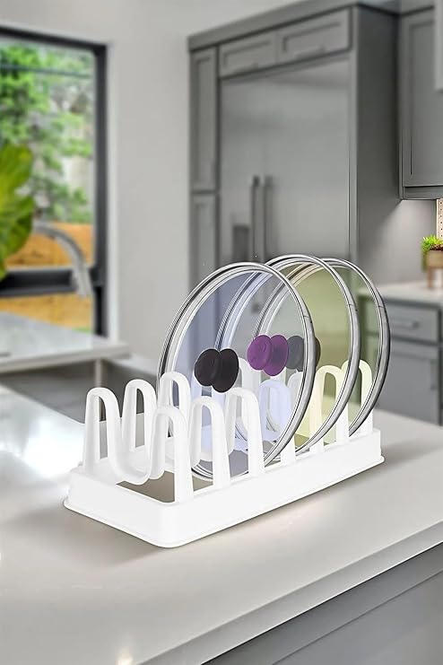 Orret Home Plastic 6-Pane Pot Lid and Plate Organizer Organizer, Cabinet and Countertop Lid Organizer, Versatile Storage Solution That Makes Order in the Kitchen