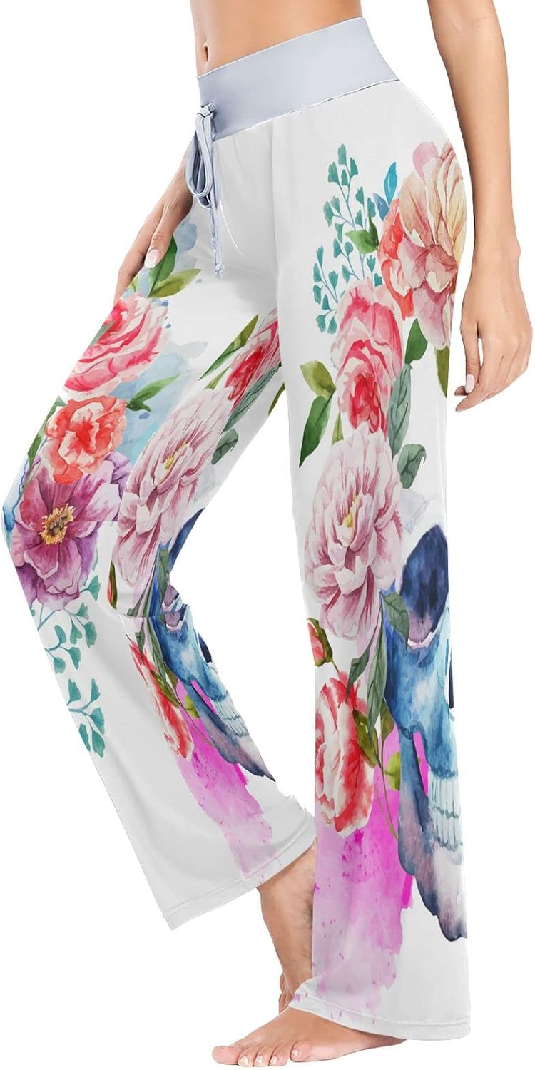 ALAZA Women's Skull Flowers Watercolor Sleep Pajama Pant : Clothing, Shoes & Jewelry