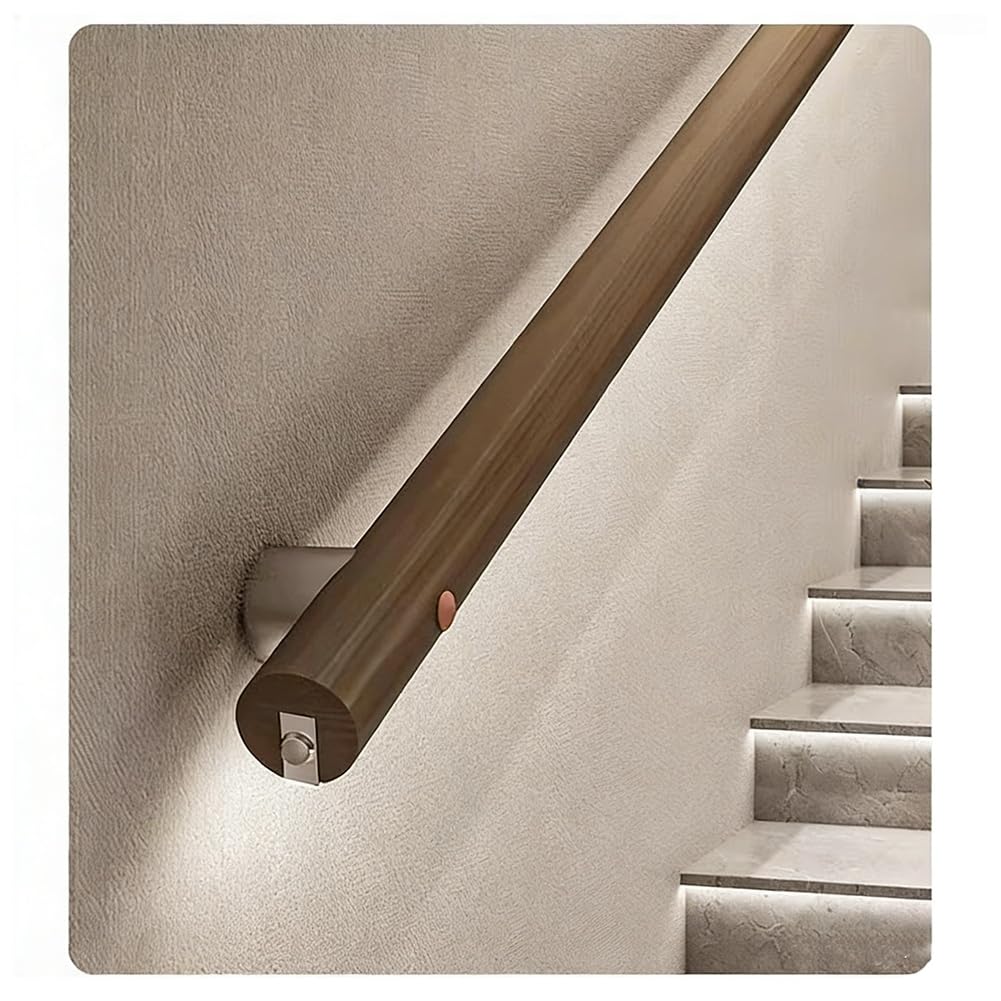 LED Wooden Stair Handrails, Hand Railings with Sensor, Non-Slip Staircase Handrail for Stairs Indoor Outdoor(Brown-Left,200cm)