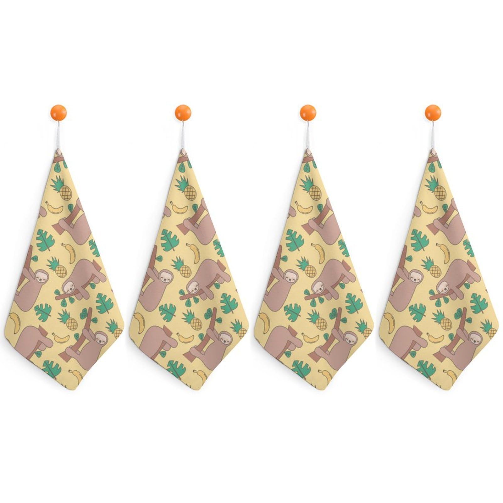LWORZIIB 4 Piece Hanging Hand Towels, Sloth Banana Pineapple Small Dry Hand Towel for Kitchen Bathroom