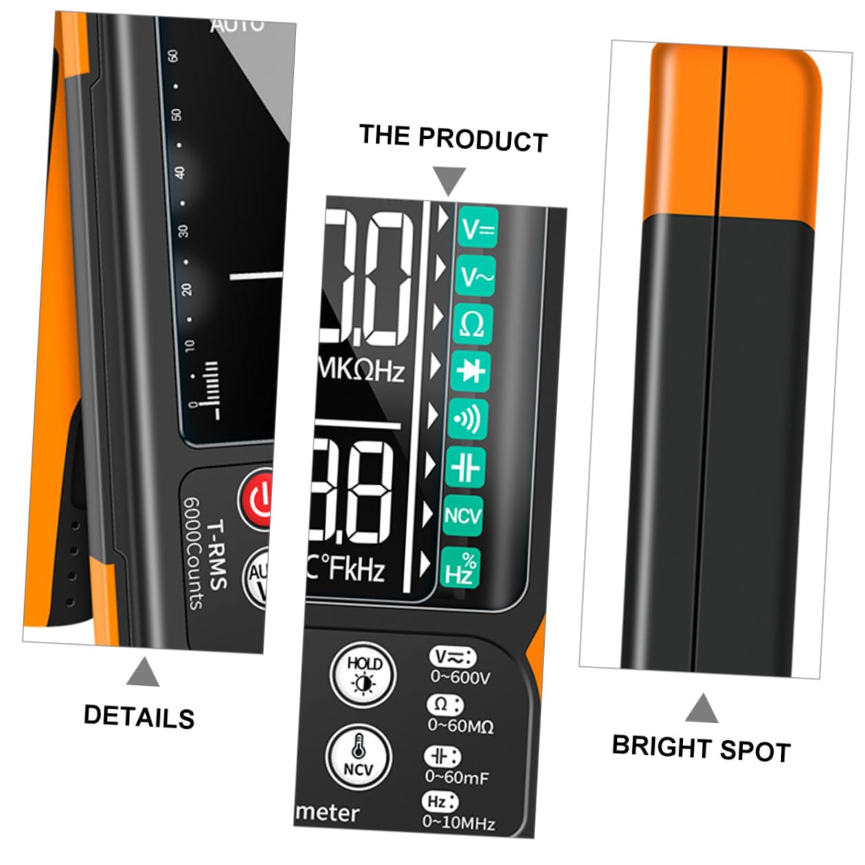 Q60 Digital Multimeter with Ncv, True Measurement, Auto-ranging, Backlit LCD, Continuity Buzzer, Diode Test, Data Hold, Auto Power Off – Compact Electrician Meter for Home