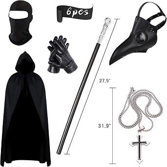Halloween Plague Doctor Mask ,Steampunk Horror Scary Halloween Plague Doctor Mask Costume Props for Party Prom Gifts Set 6 in 1 for Men Women Kids (6 PCS)