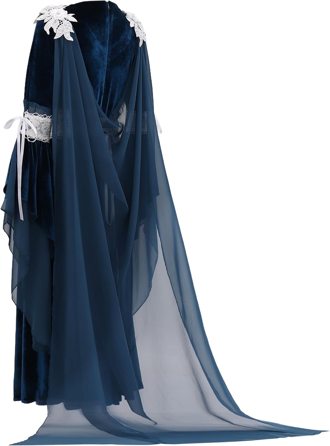 Medieval Princess Dress Women Blue Velvet Maxi Renaissance Fantasy Elf Costume - Image 8