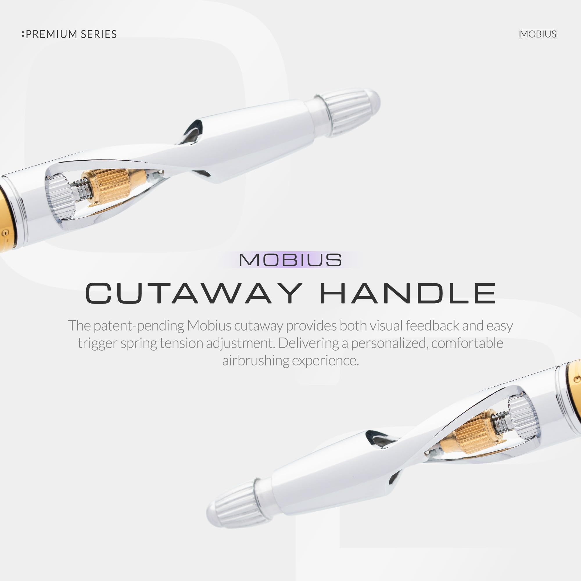 Gaahleri Aërograph Mobius 0,2mm Dysza MAC Cutaway | Dysza spiralna MAC, podgląd cutaway, regulacja napięcia, zbiornik lustrzany, kwadratowy dźwignia