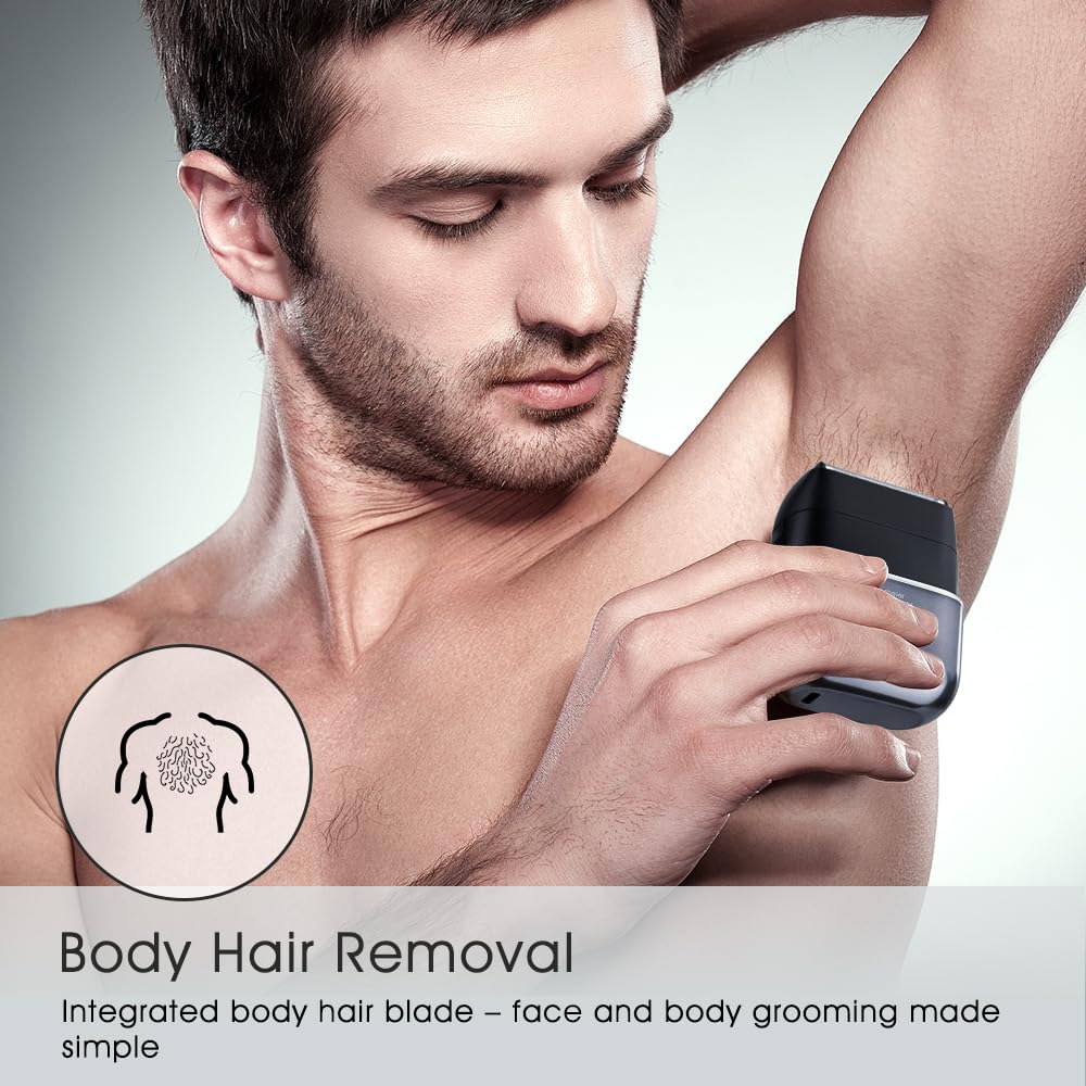 Mini rasoir électrique pour homme avec étui de voyage, Rasoir électrique étanchéité IPX7, Rasoir Portable Homme avec Tondeuse à cheveux longs et rasage à grille, Rasoirs à grille avec Écran LCD
