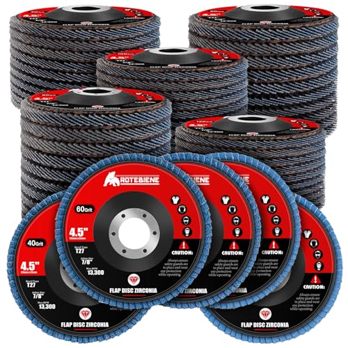 50 Pack Zirconia Flap Discs 4.5" x 7/8" T27 for 4 1/2 Inch Angle Grinder 40/60/80/100/120 Grit Multi-Grit Flap Wheels Heavy-Duty Grinding &amp; Sanding Discs for Metal, Wood, Stainless Steel