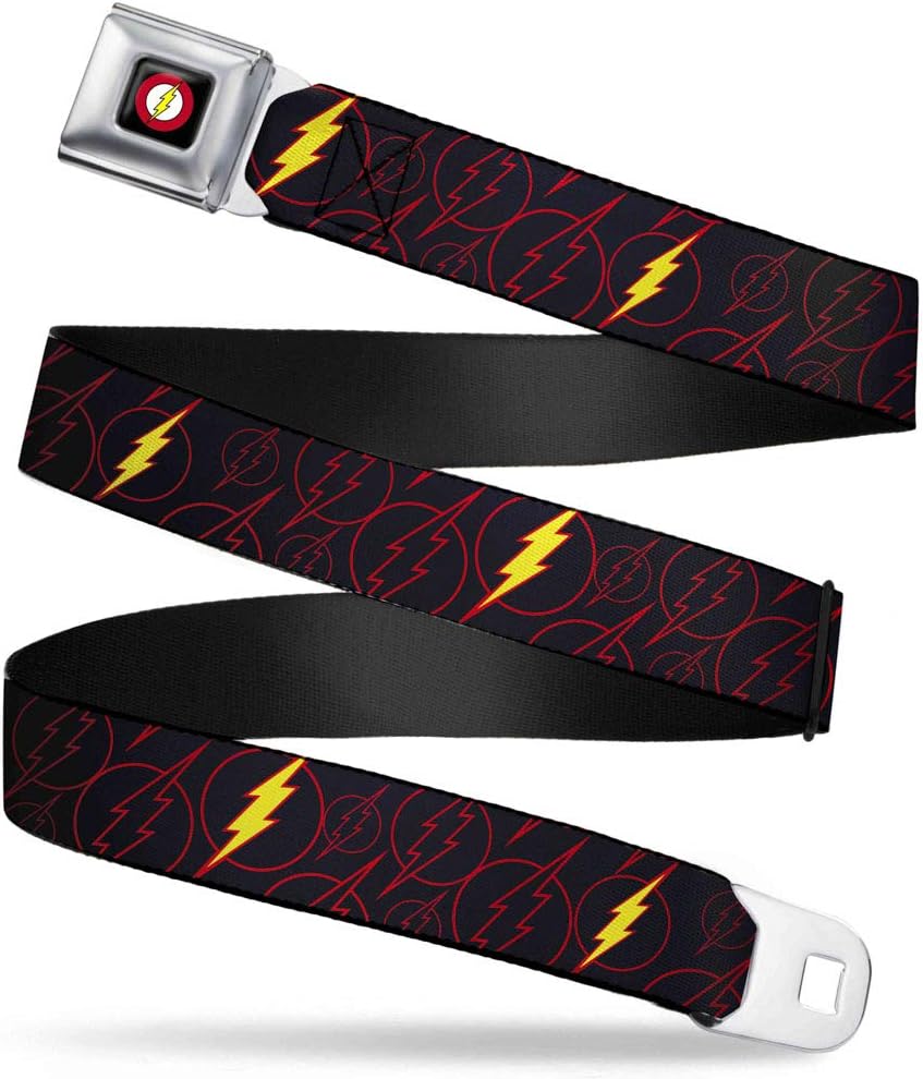 Buckle-Down Kids' Belt Seatbelt Buckle the Flash Logo13 Scattered Black Red Yellow Youth 20 to 36 Inches