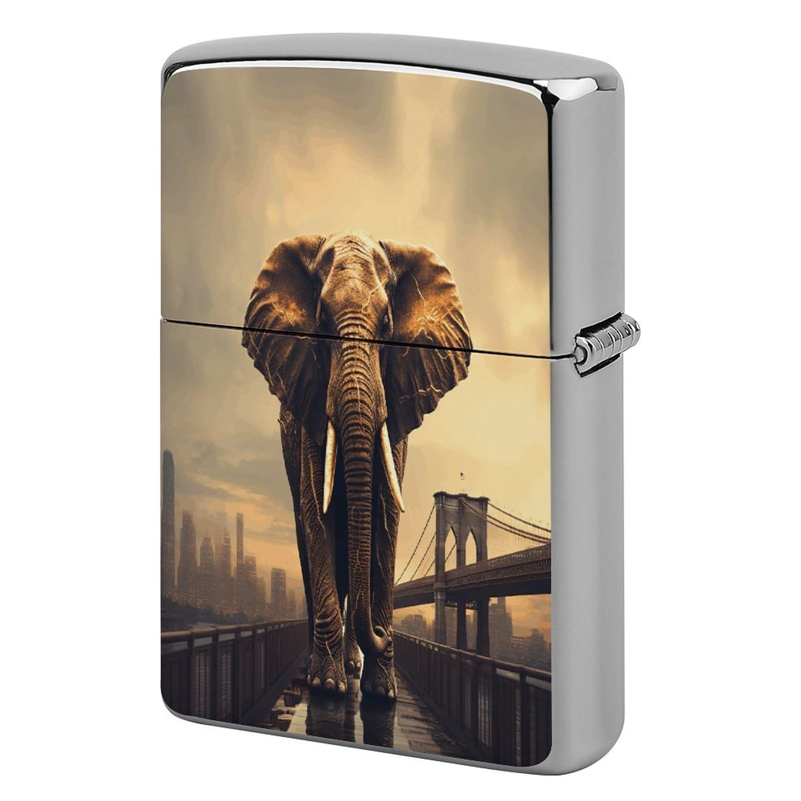 Fodpand Style Elephant On A Bridge Metal Lighter Case Cover Lighter Sleeve