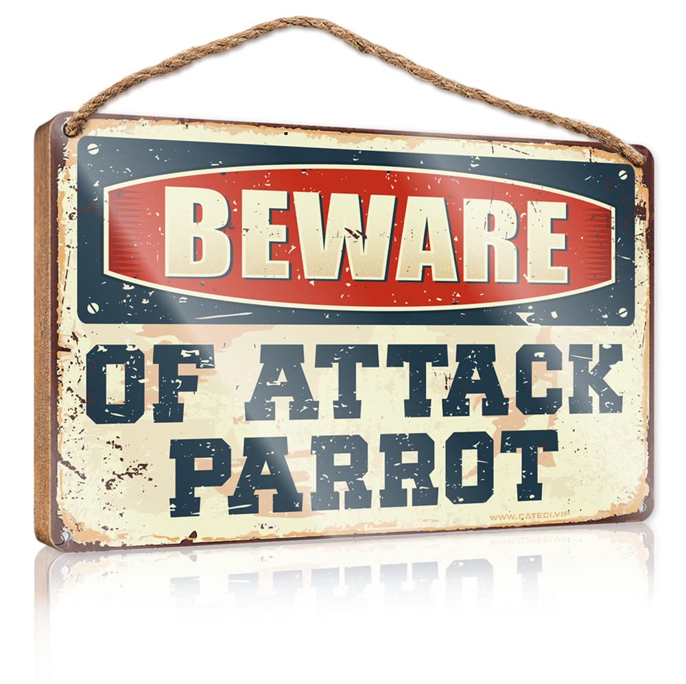 DTHA Door Sign For Bedroom Beware Of Attack Parrot Wooden Sign Wood For Crafts Signs Work From Home Door Sign(15X28CM)