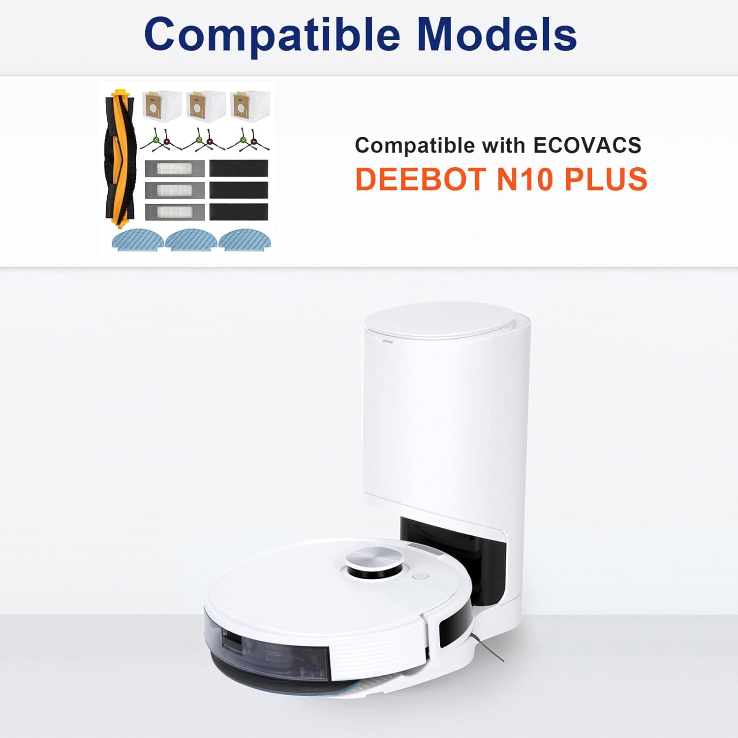 19 PCS Accessories Kit for ECOVACS DEEBOT N10 PLUS/ T9+/ N8 PRO+/ N8+/ T8AIVI+/ T8+ Robot Vacuum, Replacement Parts Main Brush, Side Brush, Filter, Mop pads, Dust Bag