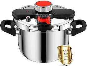 Panela de Pressão de Aço Inox 10 Litros Fundo Triplo Compatível com Indução e Gás Regulador de Pressão, Segurança Tripla, Operação com Uma Mão e Cozimento Rápido