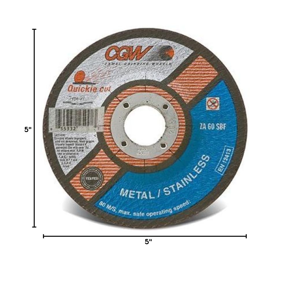 421-45005 Zirconia Aluminum Oxide Type 27 Depressed Center Cutoff Wheel, 5", 0.045", 60 Grit, 7/8", 12250 rpm