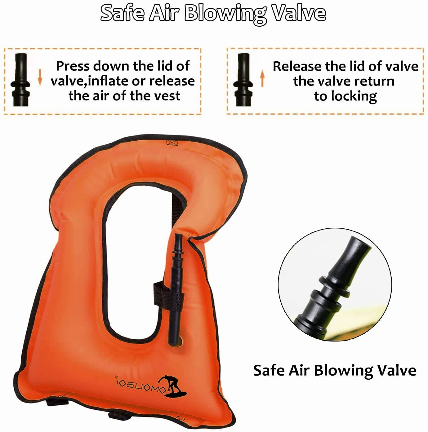 Aufblasbare Schnorchelweste Kajakschwimmweste für Erwachsene Schnorchelwesten Aufblasbare Schwimm Weste für Schnorchel-Wassersport-Anfänger Nur für Erwachsene (Orange) (Packung mit 2)
