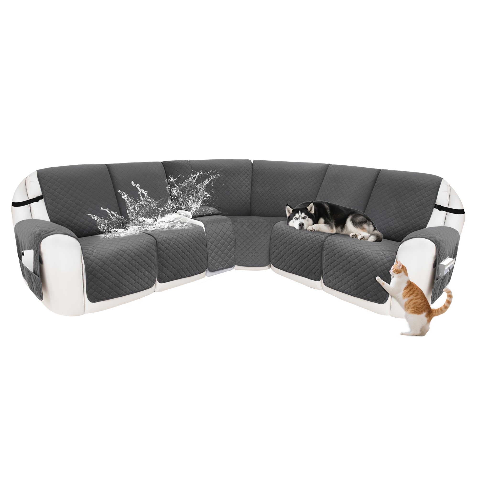 SYJOVIA Reclining Sectional Couch Covers 100% Waterproof Velvet L Shape Recliner Sofa Cover for Dogs Pets Washable Anti Slip Recliner Slipcovers with