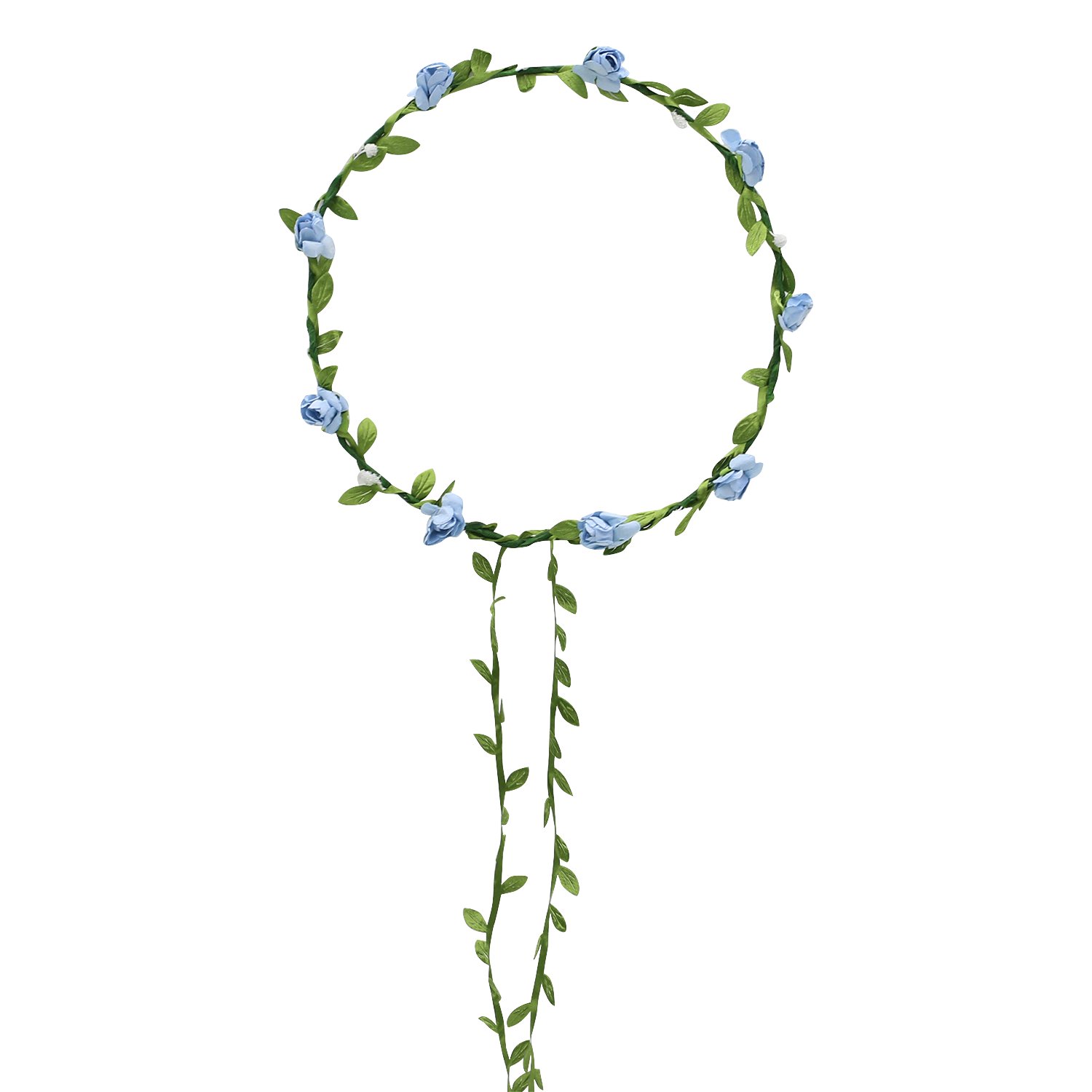 Broadfashion Women's Light Blue Boho Bride Bridesmaid Floral Flower Crown Wedding Garland Headband Hair Bands Festival (Light Blue)
