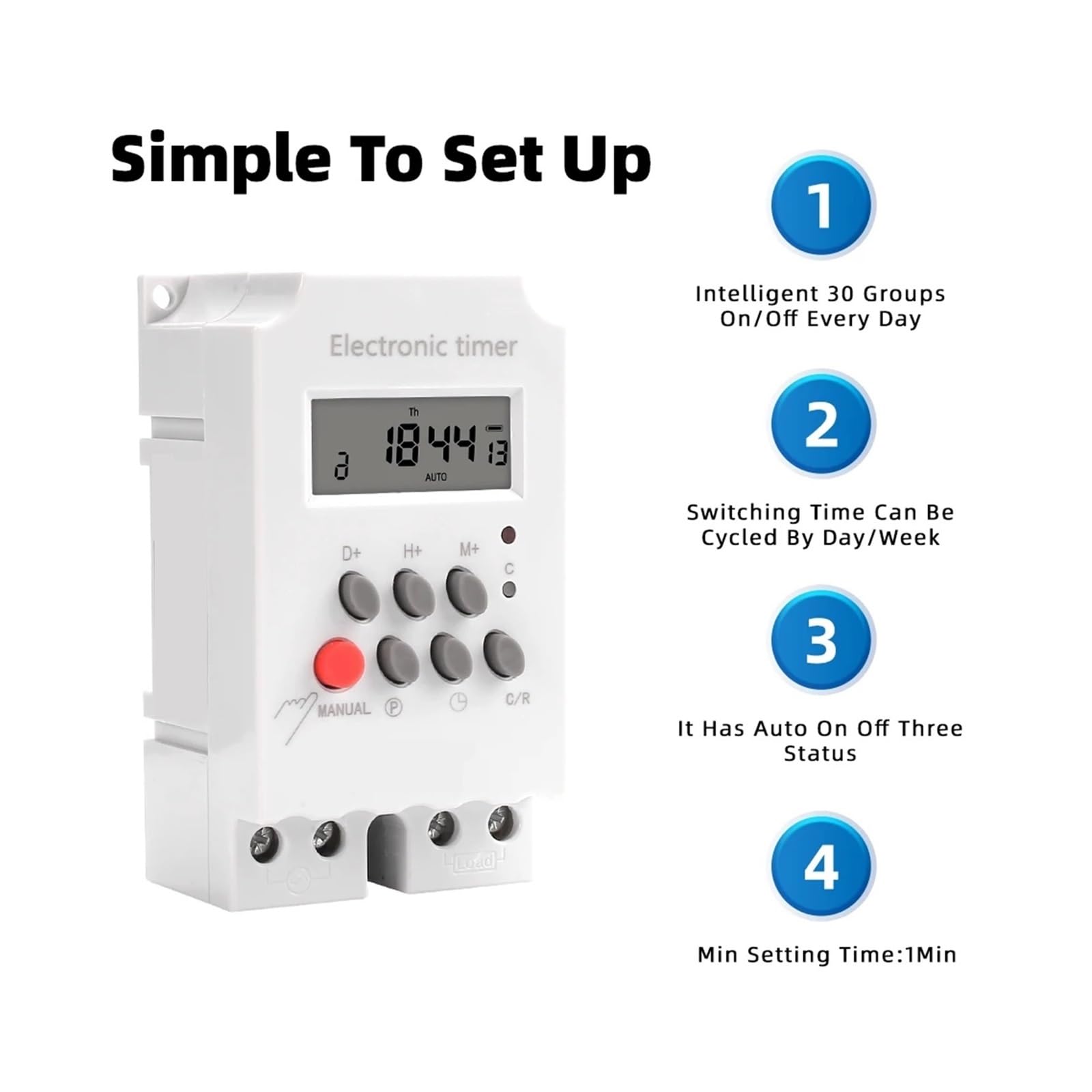 Temporizador de iluminación electrónico Digital Diario y semanal, 25 A, CA, 220 V, 230 V, 7 días, programable, relé de Interruptor de Tiempo, Carga Alta