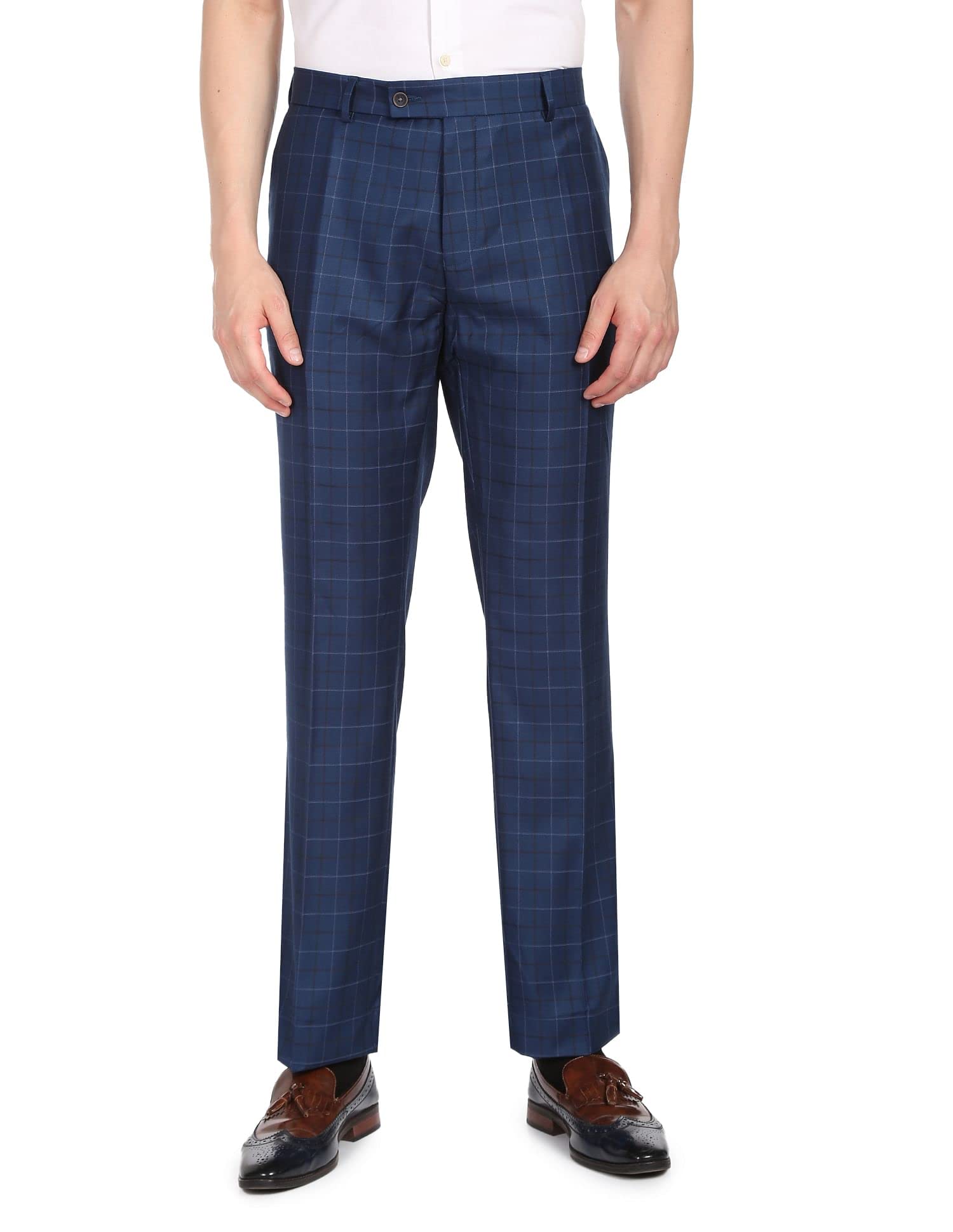 arvind Men Blue Tailored Fit Tartan Check Two Piece Suit-picture-53