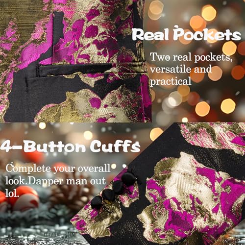 Image of Barry.Wang Mens Floral Blazer Suit Jacket Notched Lapel Casual Sport Coat