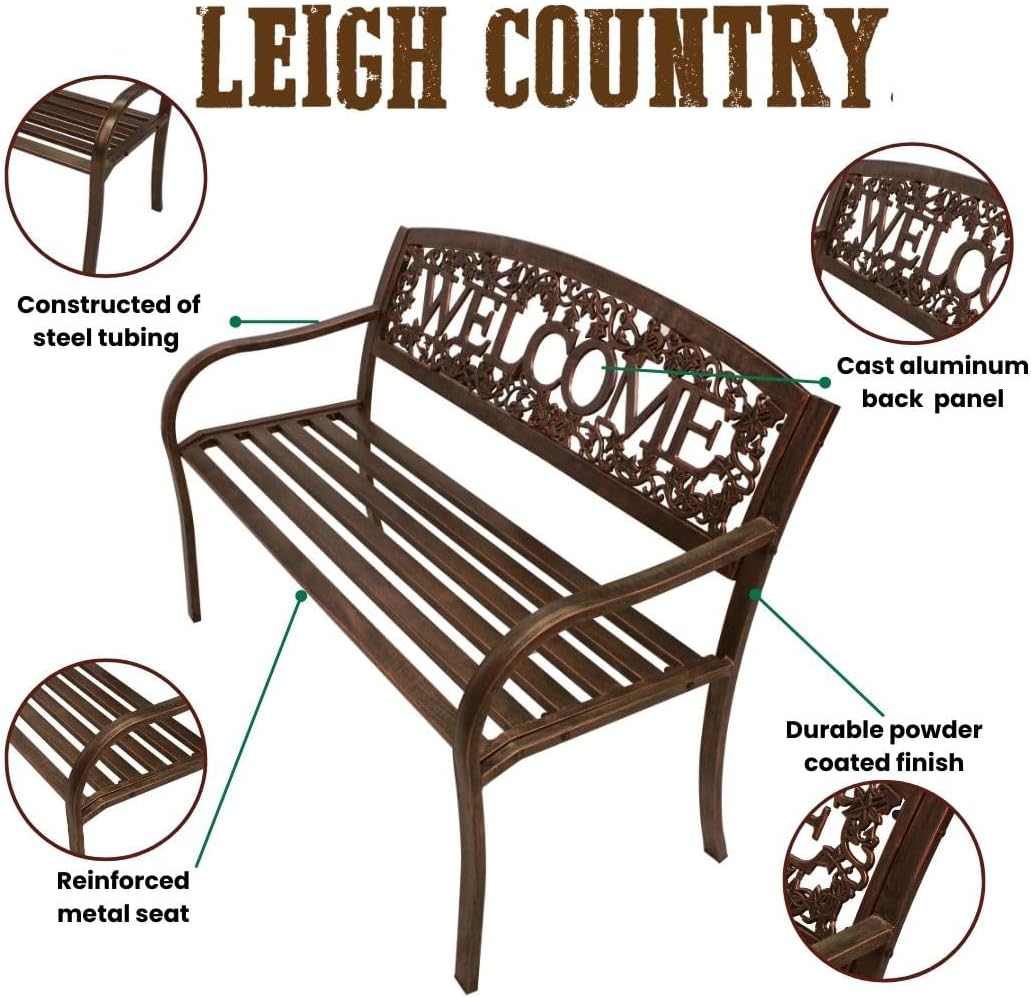 Front view of the assembled Leigh Country Metal Outdoor Bench