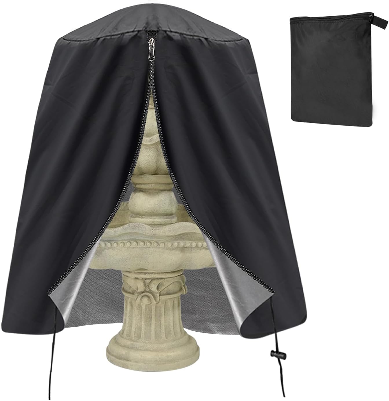 40"D x 50"H Fountain Cover - Weatherproof Garden Fountain Statue Protective Cover with Zipper & Drawstring, 420D Oxford Cloth for Winter Outdoor Patio Garden