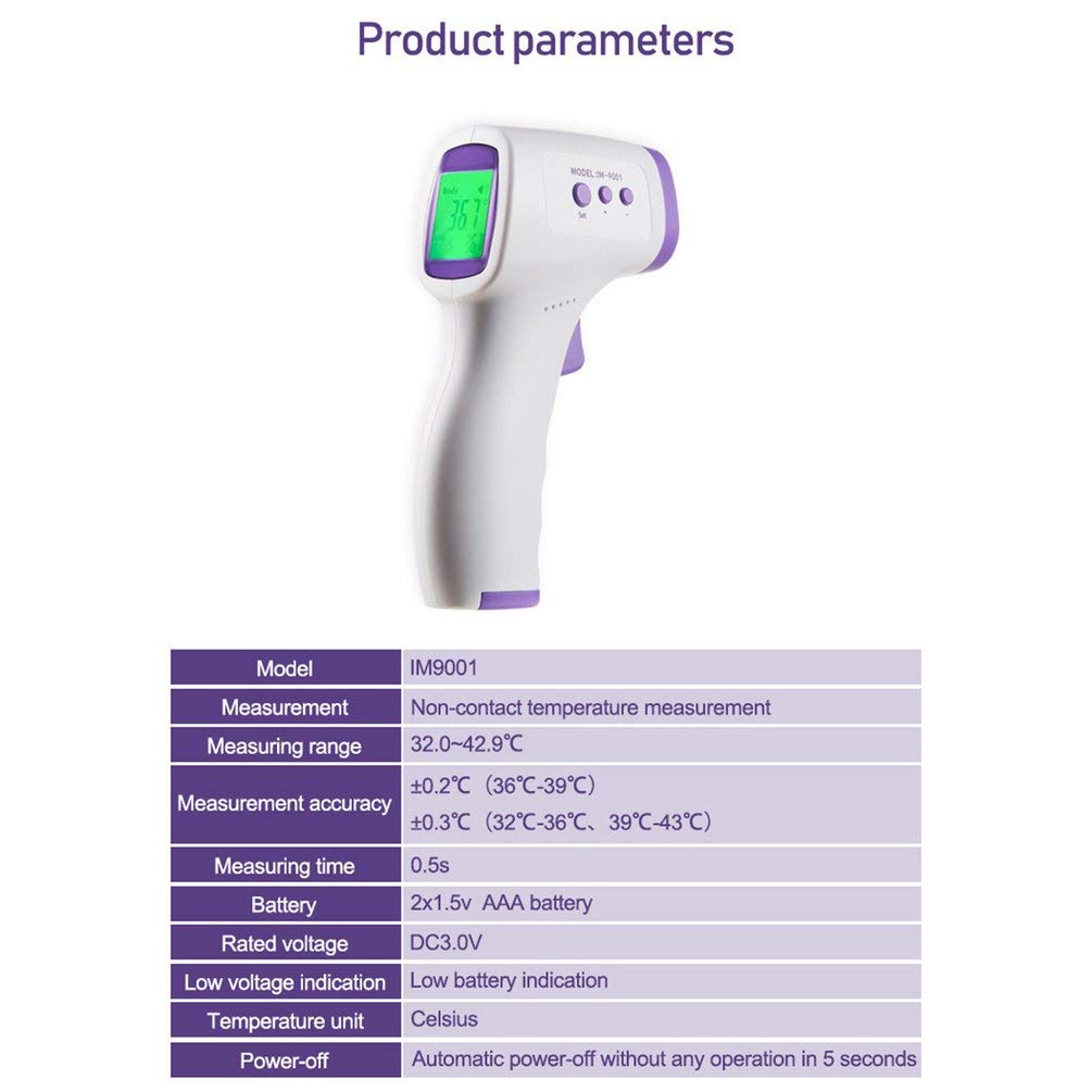 CHOULI Termometro elettronico a infrarossi Frontale per misurazioni della Temperatura Senza Contatto Termometro elettronico per la Temperatura corporea Bianco