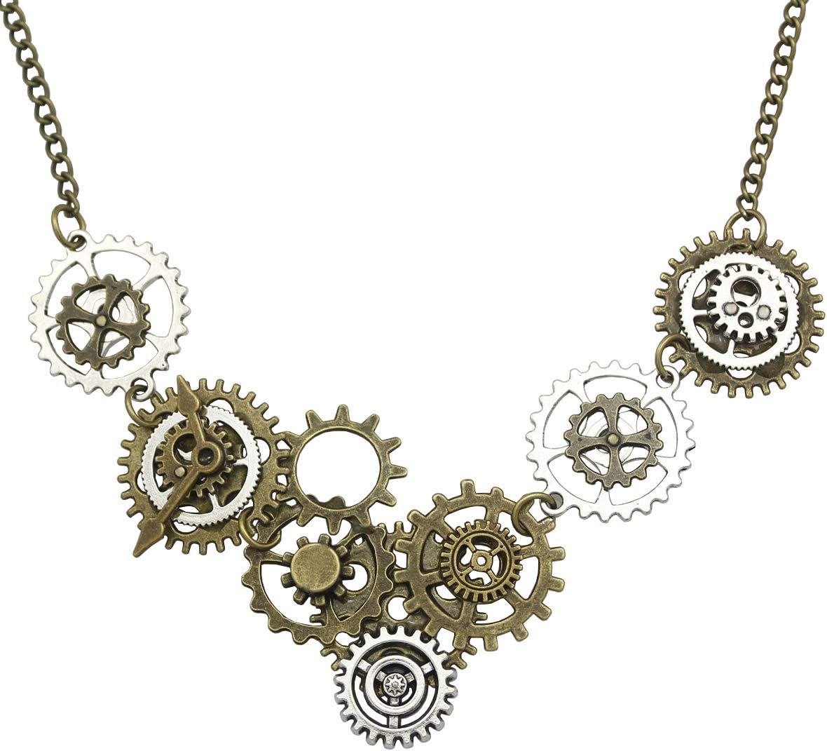 Style A Watch Clock Clockwork Hand Gear Cog Steampunk Necklace Vintage Golden Color and Silver