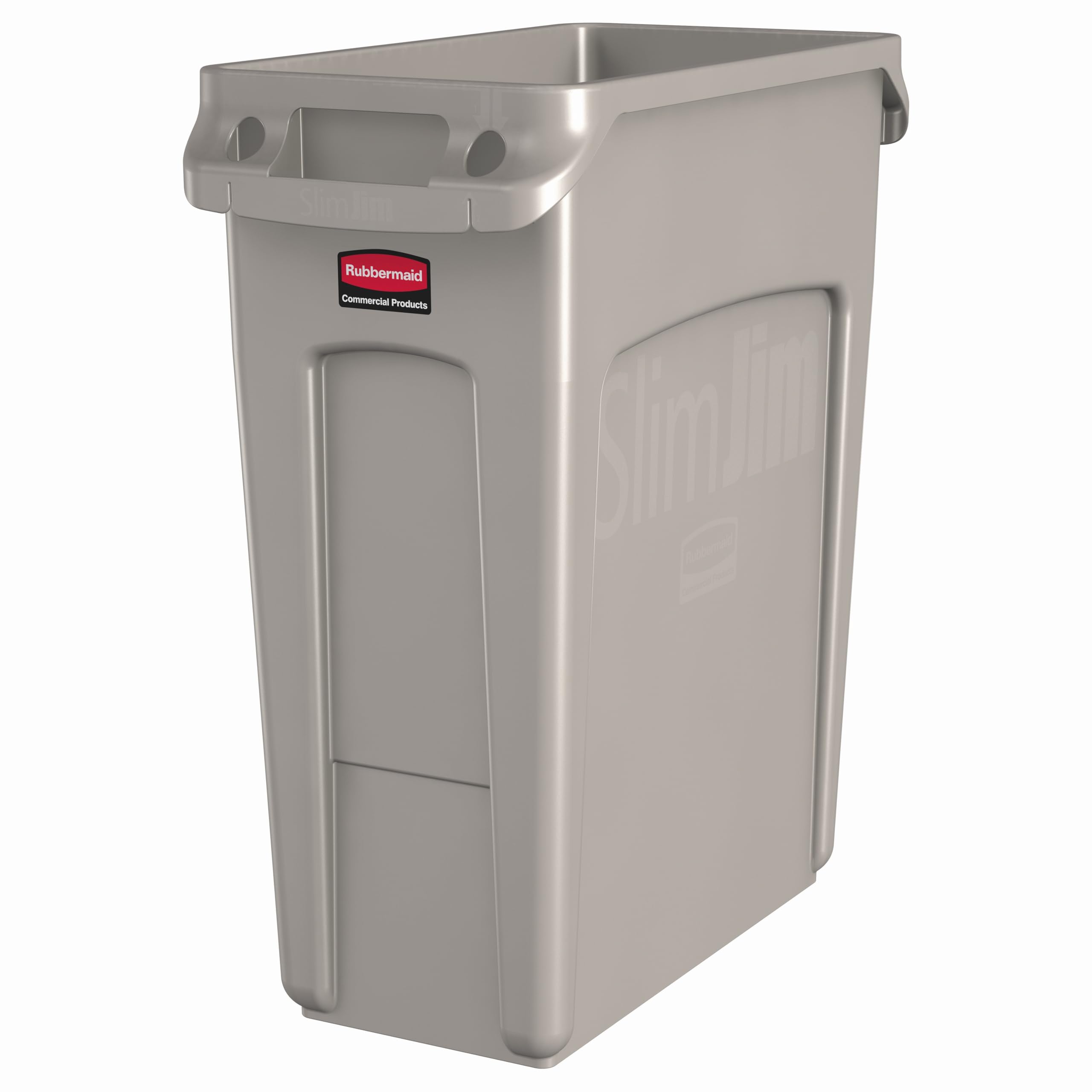 Rubbermaid Commercial Products Slim Jim Plastic Rectangular Trash/Garbage Can with Venting Channels, 16 Gallon, Beige (1971259)