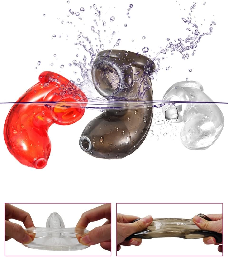 Soft Rubber Chastity Lock Penis Cage for Men Chastity Cage Prevent Erection Bondage Device Sexy Toys for Couples (Color : White, Size : Red)