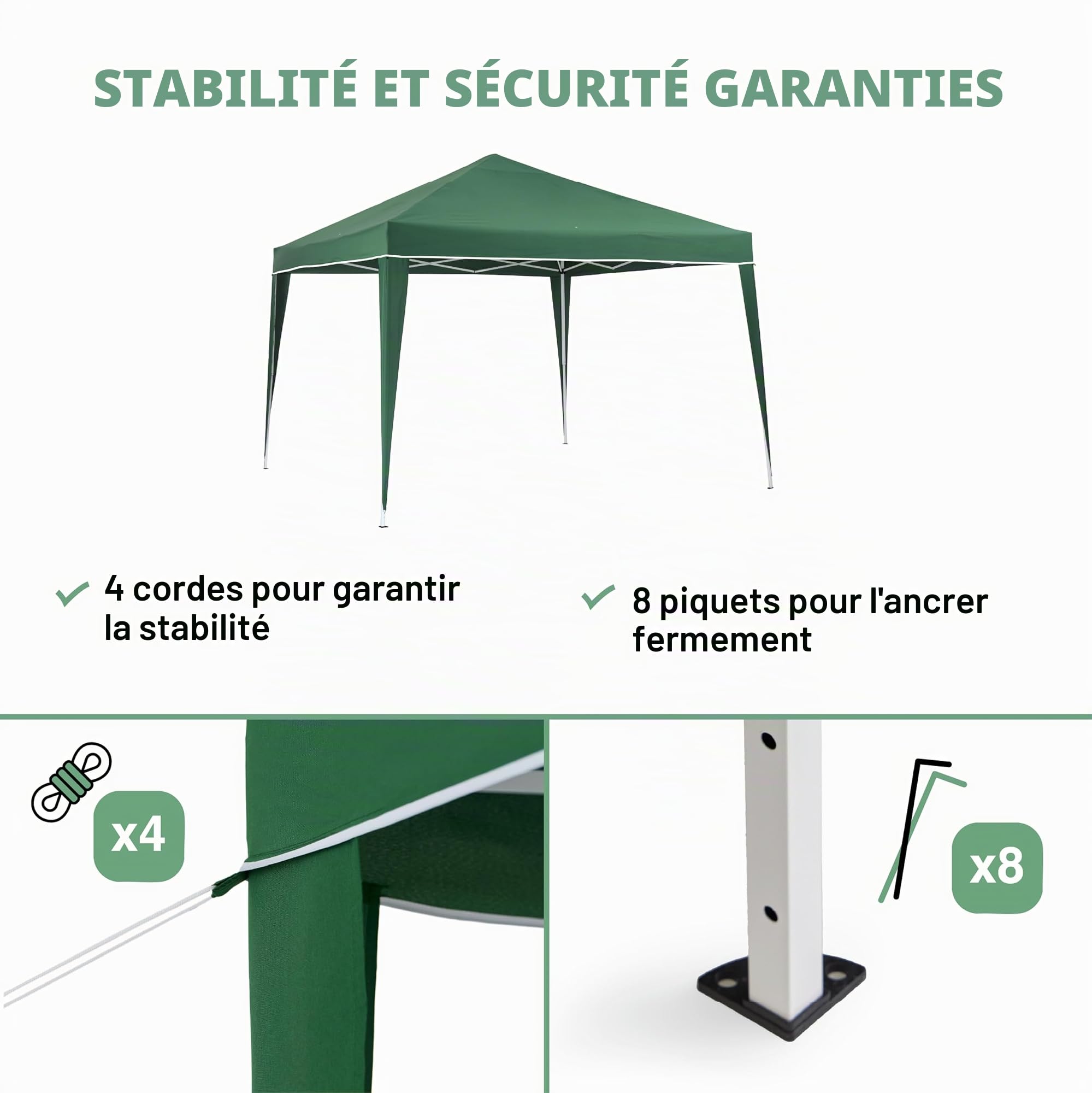KG KITGARDEN - Tonnelle Pliante 3 x 3 m pour Jardin, avec piquets et Sac de Transport, Vert