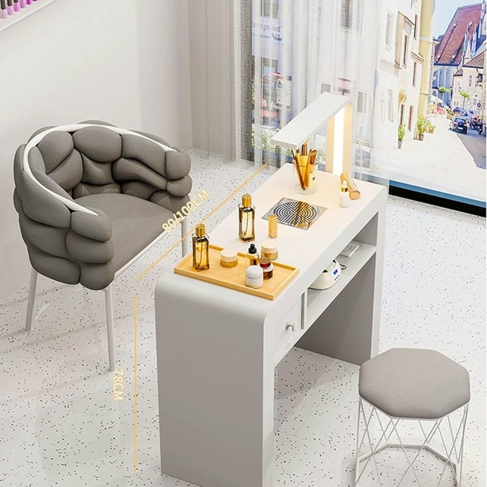 Stazione Professionale per Unghie con Aspiratore di Polvere E Lampada A LED, Tavolo per Manicure per Salone Spa, Cassetti Portaoggetti, Postazione di