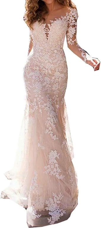 beige mermaid wedding dress