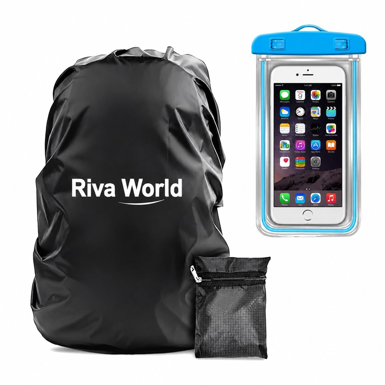Waterproof Rain & Dust Bag Cover for Backpack with Pouch,30-45 litres Capacity,Come with Mobile Protection Cover, Black-image-2